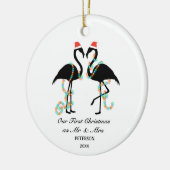 Foto van Elegant Flamingo First Kersttrouwtocht Keramisch Ornament (Links)