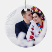 Foto van Elegant Flamingo First Kersttrouwtocht Keramisch Ornament (Achterkant)