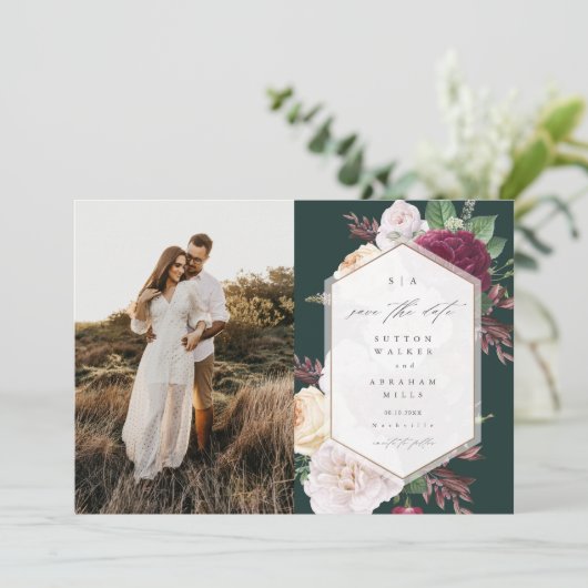 Foto van Elegant Floral Wedding Save The Date (Staand voorkant)