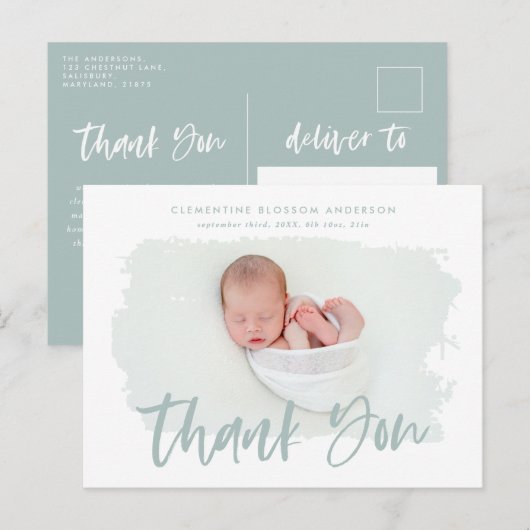 Foto van Elegant geboorteaankondiging bedankt Aankondigingskaart (Voorkant / Achterkant)