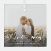 Foto van Elegant gehuwd en Merry Glas Ornament (Voorkant)