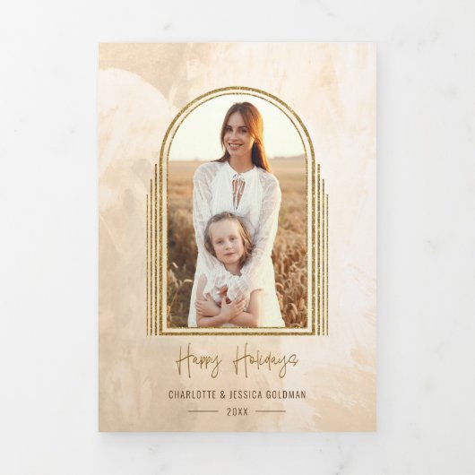 Foto van Elegant Gold Arch Prettige feestdagen Drieluik Kaart (Cover)