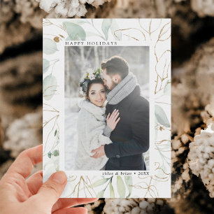 Foto van Elegant Gold Botanical Greenery Feestdagenkaart