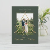 Foto van Elegant Gold-kerstboom, gehuwd en verrukt Feestdagenkaart (Staand voorkant)