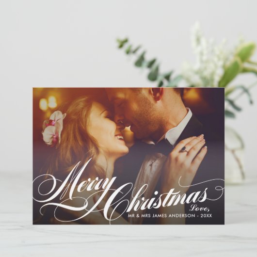 Foto van Elegant Gold Merry-kerstscript Feestdagenkaart (Staand voorkant)