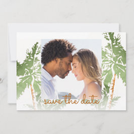 Foto van Elegant Green Gold Foil Palm Trepical Save The Date
