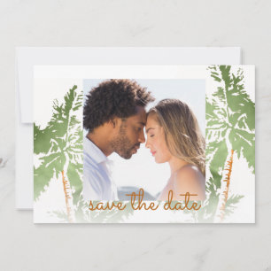 Foto van Elegant Green Gold Foil Palm Trepical Save The Date