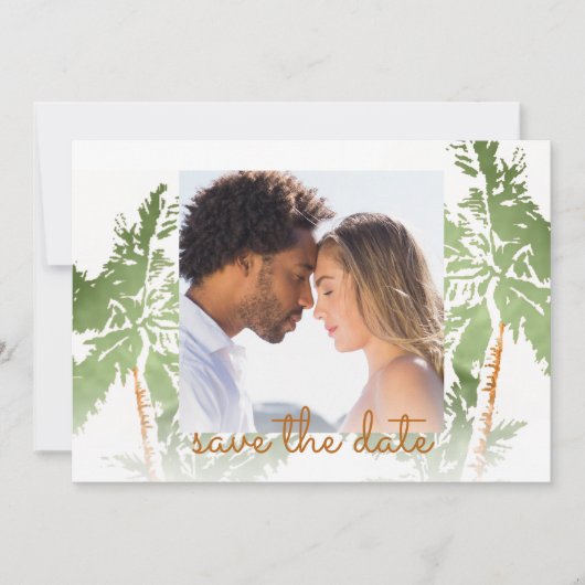 Foto van Elegant Green Gold Foil Palm Trepical Save The Date (Voorkant)