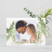 Foto van Elegant Green Gold Foil Palm Trepical Save The Date (Staand voorkant)