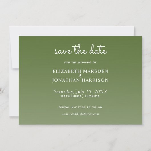 Foto van Elegant Green Gold Foil Palm Trepical Save The Date (Achterkant)