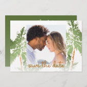 Foto van Elegant Green Gold Foil Palm Trepical Save The Date (Voorkant / Achterkant)