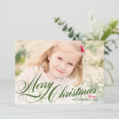 Foto van Elegant Green Merry-kerstscript Feestdagenkaart (Staand voorkant)