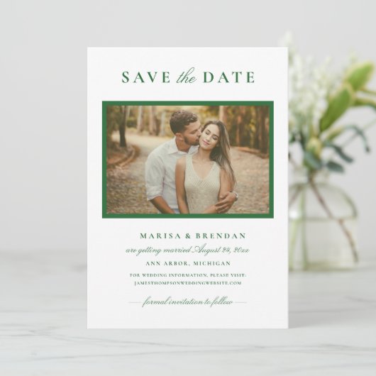 Foto van Elegant Green Wedding Save The Date (Staand voorkant)