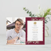 Foto van Elegant Greenery Burgundy Graduation Part Kaart (Staand voorkant)