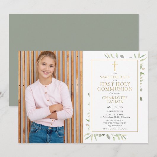 Foto van Elegant Greenery Save The Date (Voorkant / Achterkant)