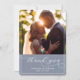 Foto van Elegant Hand Lettered Dusty Blue Wedding Bedankkaart