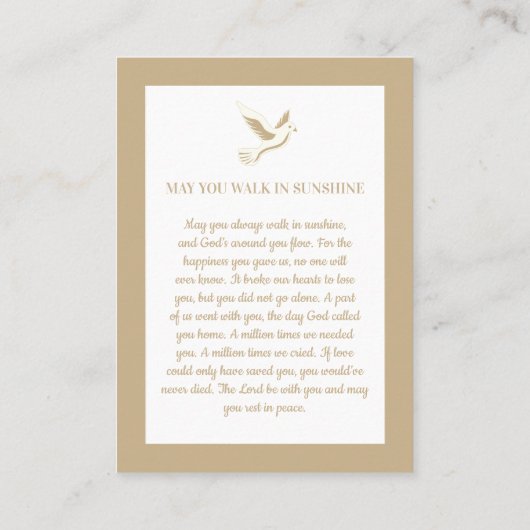 Foto van Elegant, Heilige Dove, Kaart van Prayer Visitekaartje (Achterkant)