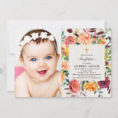 Foto van Elegant herfst floral burgundy baptisme Kaart (Voorkant)