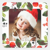 Foto van Elegant Kerstmis Waterverf Greenery Vierkante Sticker (Voorkant)