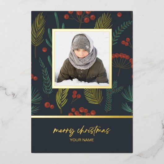 Foto van Elegant Kerstwinter Botanical Greenery Folie Feestdagenkaart (Voorkant)