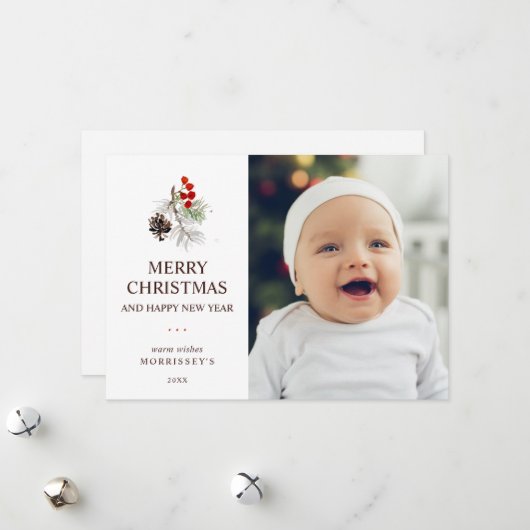 Foto van Elegant Kerstwinter Waterverf Greenery Feestdagenkaart (Voorkant / Achterkant in situ)