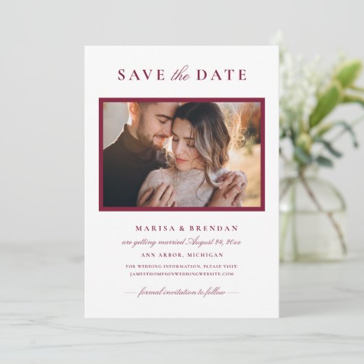 Foto van Elegant Merlot Red Wedding Save The Date (Staand voorkant)