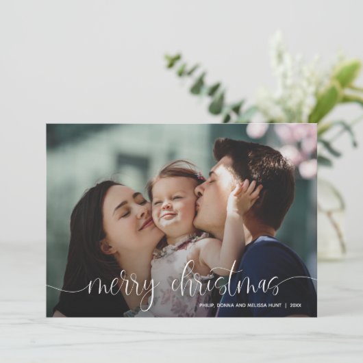 Foto van Elegant Merry-kerstscript Feestdagenkaart (Staand voorkant)