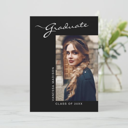 Foto van Elegant modern script | AFSTUDEREN Aankondiging (Staand voorkant)