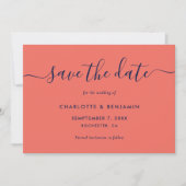 Foto van Elegant Navy Blue en Coral Wedding Aankondiging (Voorkant)