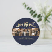 Foto van Elegant Navy Blue en Gold Wedding Save The Date (Staand voorkant)