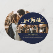 Foto van Elegant Navy Blue en Gold Wedding Save The Date (Voorkant / Achterkant)