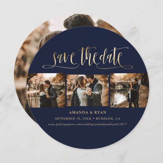 Foto van Elegant Navy Blue en Gold Wedding Save The Date (Voorkant / Achterkant)
