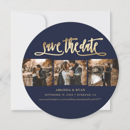 Foto van Elegant Navy Blue en Gold Wedding Save The Date (Voorkant)