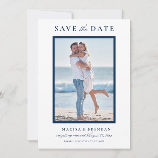 Foto van Elegant Navy Blue Wedding Save The Date (Voorkant)