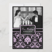 Foto van Elegant Pastel Pink en Black Damask Weddi Kaart (Voorkant)
