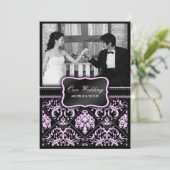 Foto van Elegant Pastel Pink en Black Damask Weddi Kaart (Staand voorkant)