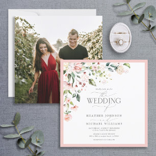 Foto van Elegant Peach Pink Waterverf Floral Weddi Kaart