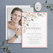 Foto van Elegant Peach Pink Waterverf Floral Weddi Kaart