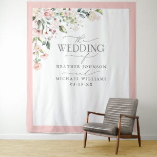 Foto van Elegant Peach Pink Waterverf Floral Weddi Wandkleed