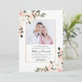Foto van Elegant Pink Floral Engagement Party Kaart (Staand voorkant)