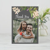 Foto van Elegant Pink Garden Flowers Greenery Bedankkaart (Staand voorkant)