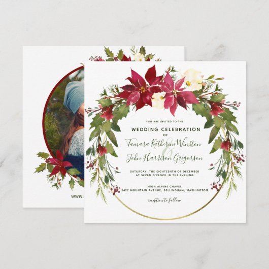 Foto van Elegant Poinsettia Floral kerstbruiloft Kaart (Voorkant / Achterkant)
