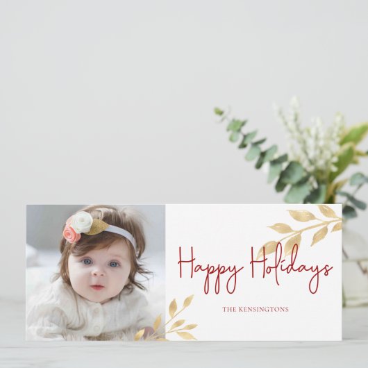 Foto van Elegant Prettige feestdagen Gold Leaf Feestdagenkaart (Staand voorkant)