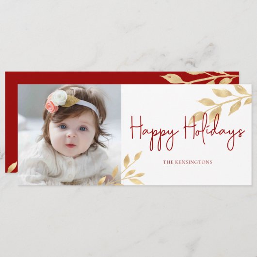 Foto van Elegant Prettige feestdagen Gold Leaf Feestdagenkaart (Voorkant / Achterkant)