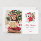 Foto van Elegant Red Green Floral met Kerstmis Gre Feestdagenkaart (Voorkant)