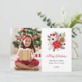Foto van Elegant Red Green Floral met Kerstmis Gre Feestdagenkaart (Staand voorkant)