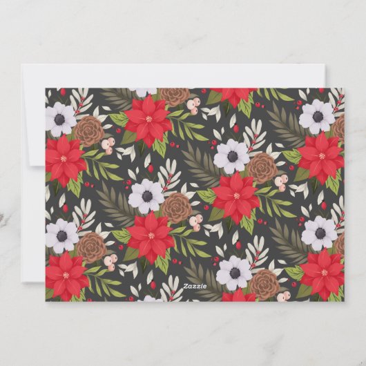 Foto van Elegant Red Green Floral met Kerstmis Gre Feestdagenkaart (Achterkant)