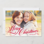 Foto van Elegant Red Merry-kerstscript Feestdagenkaart (Voorkant)