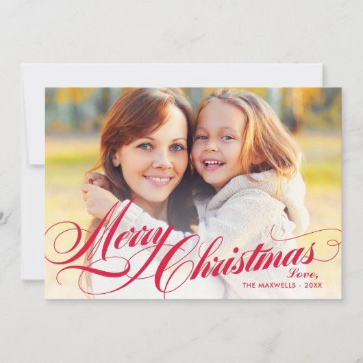 Foto van Elegant Red Merry-kerstscript Feestdagenkaart (Voorkant)