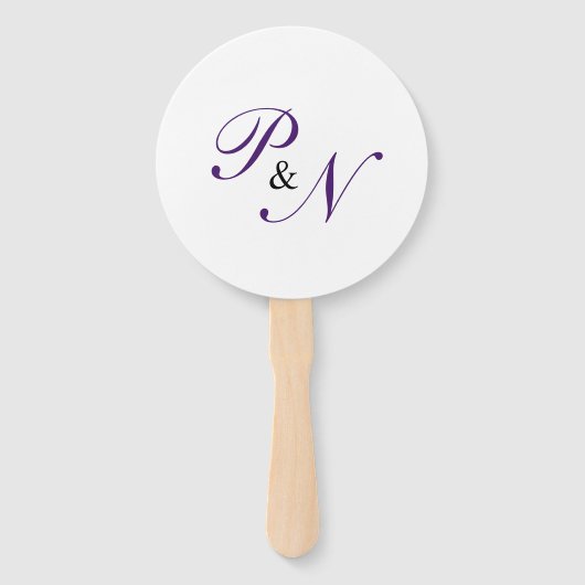 Foto van Elegant Royal Paars Monogram Weddenschap Handwaaier (Voorkant)